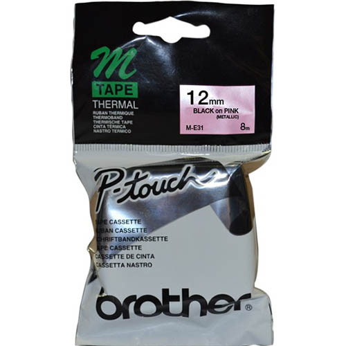 Image for BROTHER M-E31 NON LAMINATED LABELLING TAPE 12MM BLACK ON PINK from Office National Limestone Coast