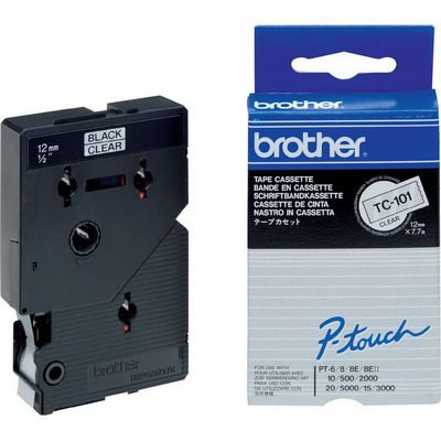 Image for BROTHER TC-101 LAMINATED LABELLING TAPE 12MM BLACK ON CLEAR from Two Bays Office National