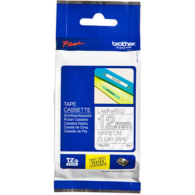 Image for BROTHER TZE-135 LAMINATED LABELLING TAPE 12MM WHITE ON CLEAR from PaperChase Office National
