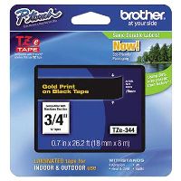 brother tze-344 laminated labelling tape 18mm gold on black