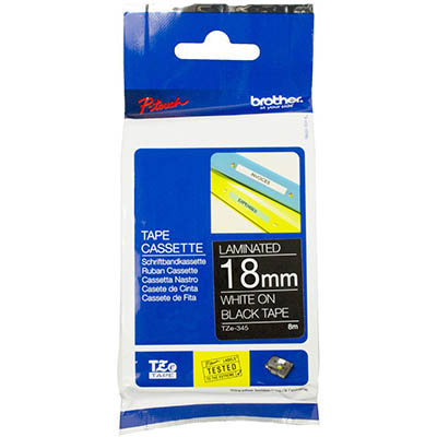 Image for BROTHER TZE-345 LAMINATED LABELLING TAPE 18MM WHITE ON BLACK from Ezi Office Supplies Gold Coast Office National