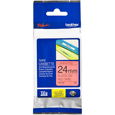 Image for BROTHER TZE-451 LAMINATED LABELLING TAPE 24MM BLACK ON RED from SBA Office National - Darwin