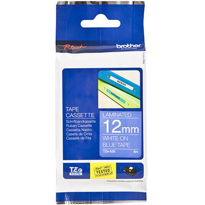 Image for BROTHER TZE-535 LAMINATED LABELLING TAPE 12MM WHITE ON BLUE from Coleman's Office National