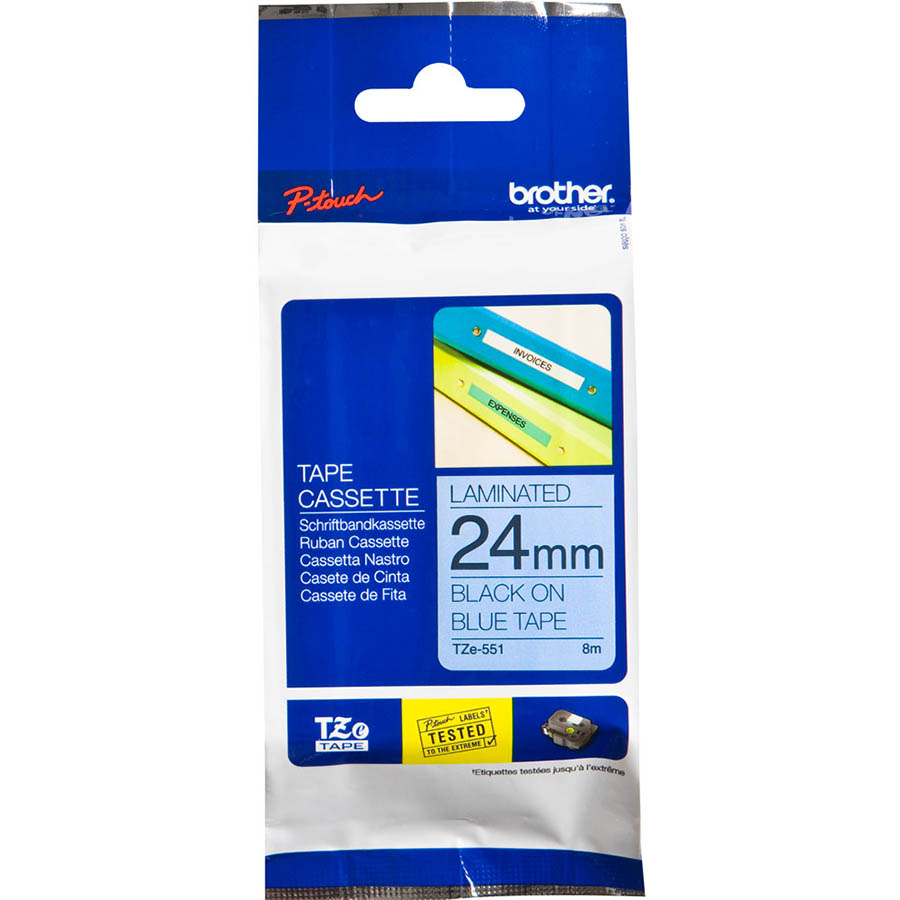 Image for BROTHER TZE-551 LAMINATED LABELLING TAPE 24MM BLACK ON BLUE from Emerald Office Supplies Office National