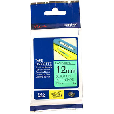 Image for BROTHER TZE-731 LAMINATED LABELLING TAPE 12MM BLACK ON GREEN from Officebarn Office National