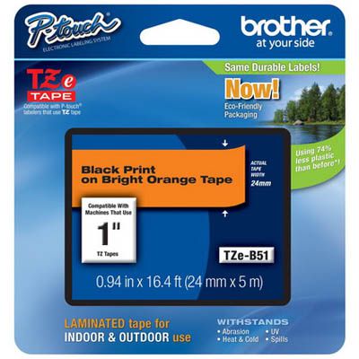 Image for BROTHER TZE-B51 LAMINATED LABELLING TAPE 24MM BLACK ON FLURO ORANGE from Emerald Office Supplies Office National