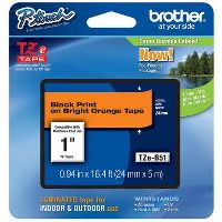 brother tze-b51 laminated labelling tape 24mm black on fluro orange