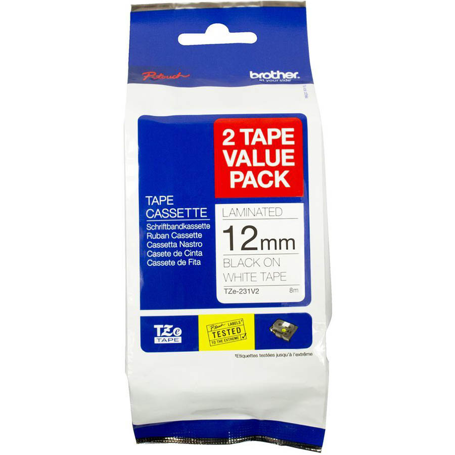 Image for BROTHER TZE-231V2 LAMINATED LABELLING TAPE 12MM BLACK ON WHITE PACK 2 from OFFICE NATIONAL CANNING VALE