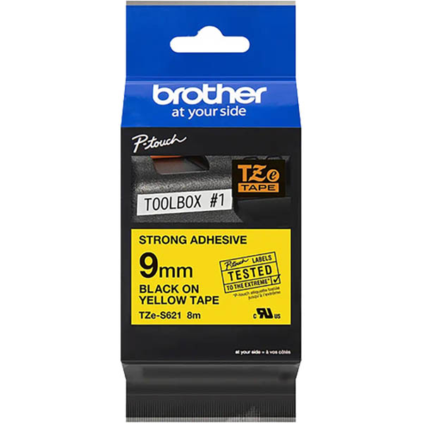 Image for BROTHER TZE-S621 STRONG ADHESIVE LABELLING TAPE 9MM BLACK ON YELLOW from Mackay Business Machines (MBM) Office National
