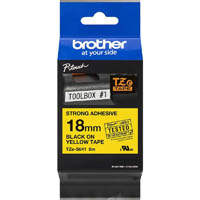brother tze-s641 strong adhesive labelling tape 18mm black on yellow
