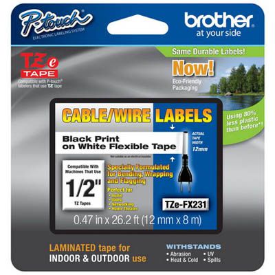 Image for BROTHER TZE-FX231 FLEXIBLE LABELLING TAPE 12MM BLACK ON WHITE from Office National Hobart
