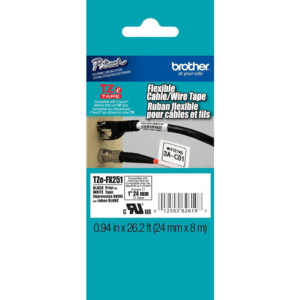 Image for BROTHER TZE-FX251 FLEXIBLE LABELLING TAPE 24MM BLACK ON WHITE from OFFICE NATIONAL CANNING VALE