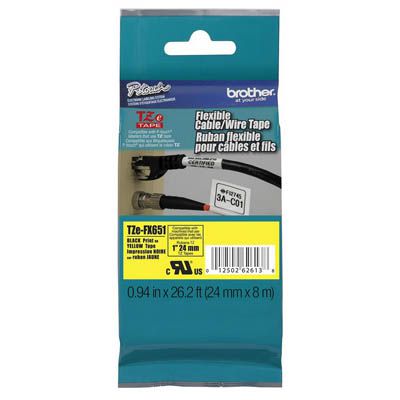 Image for BROTHER TZE-FX651 FLEXIBLE LABELLING TAPE 24MM BLACK ON YELLOW from Mackay Business Machines (MBM) Office National