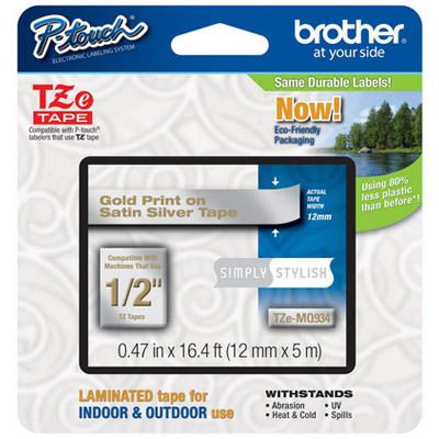 Image for BROTHER TZE-MQ934 LABELLING TAPE 12MM GOLD ON SATIN SILVER from Emerald Office Supplies Office National