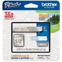 brother tze-mq934 labelling tape 12mm gold on satin silver