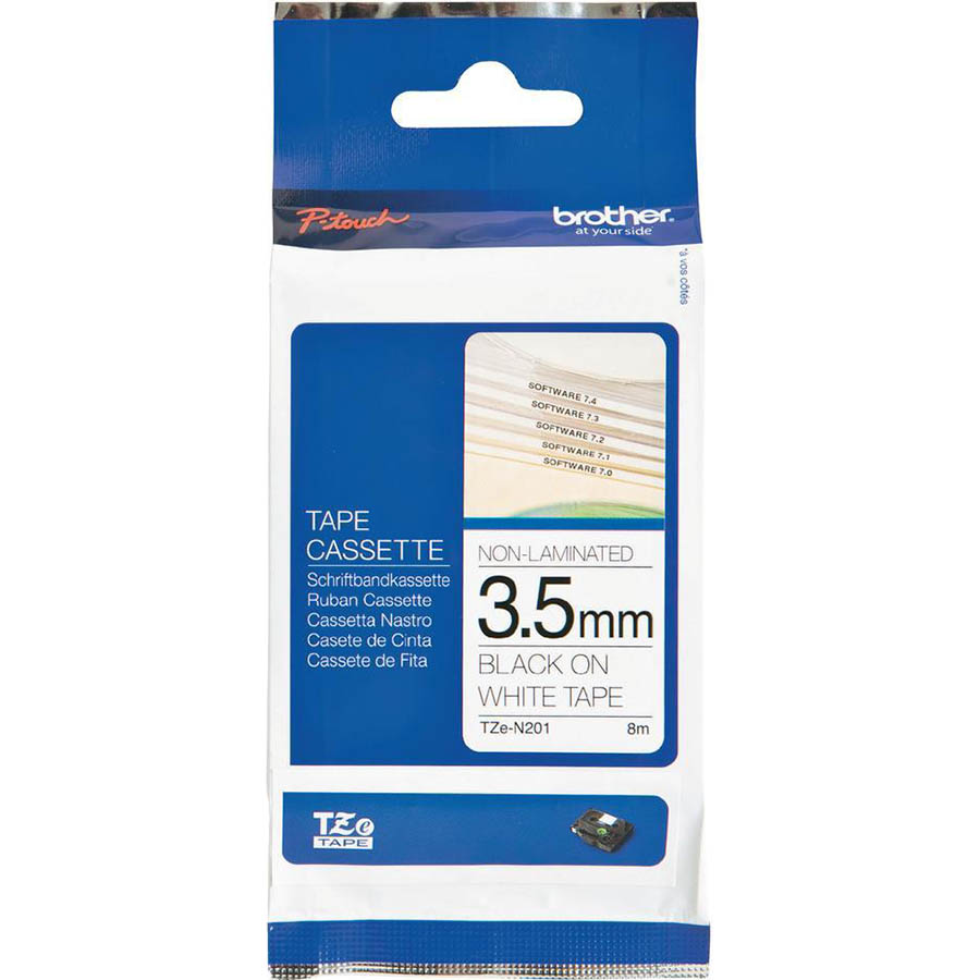 Image for BROTHER TZE-N201 LABELLING TAPE 3.5MM BLACK ON WHITE from Stationery Store Online - Office National