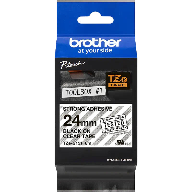 Image for BROTHER TZE-S151 STRONG ADHESIVE LABELLING TAPE 24MM BLACK ON CLEAR from Surry Office National