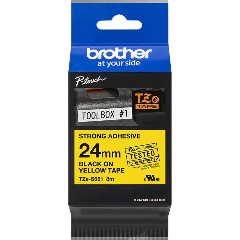 Image for BROTHER TZE-S651 STRONG ADHESIVE LABELLING TAPE 24MM BLACK ON YELLOW from Surry Office National