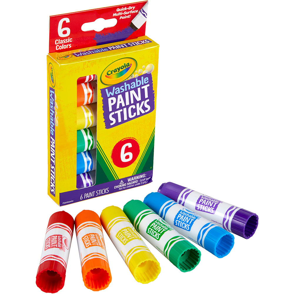Image for CRAYOLA WASHABLE PAINT STICKS ASSORTED PACK 6 from Chris Humphrey Office National