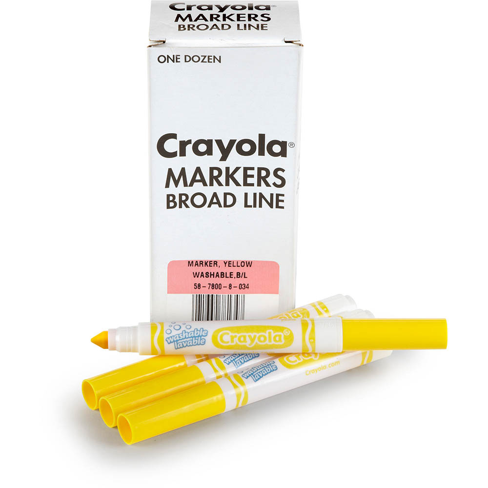 Image for CRAYOLA ULTRA-CLEAN WASHABLE MARKERS BROAD YELLOW BOX 12 from Surry Office National