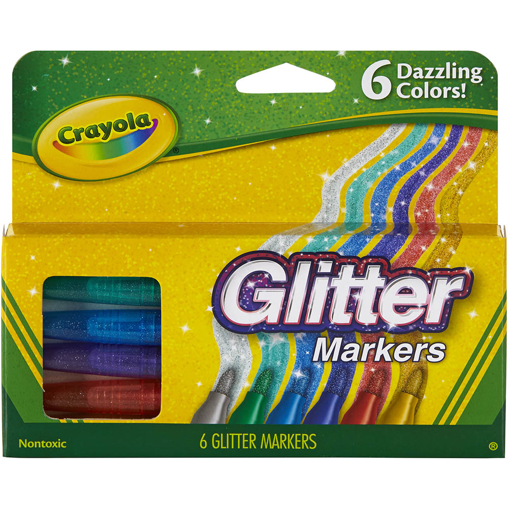 Image for CRAYOLA GLITTER MARKERS ASSORTED PACK 6 from Discount Office National