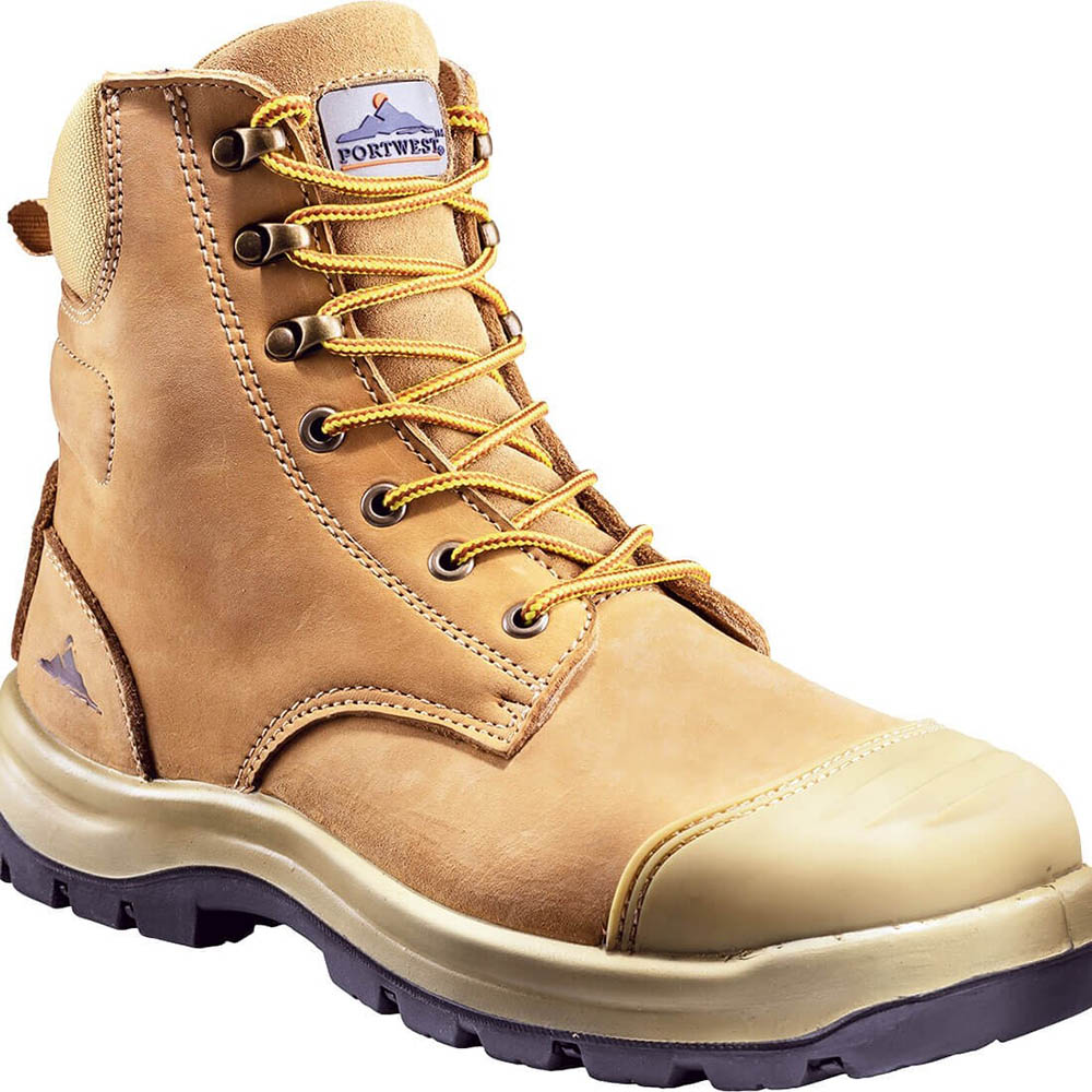 portwest fc31 bunbury safety boot with quick release side zip wheat