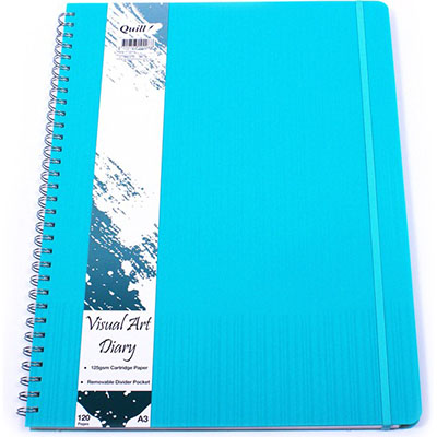Image for QUILL VISUAL ART DIARY 125GSM 120 PAGE A3 PP AQUA from Surry Office National