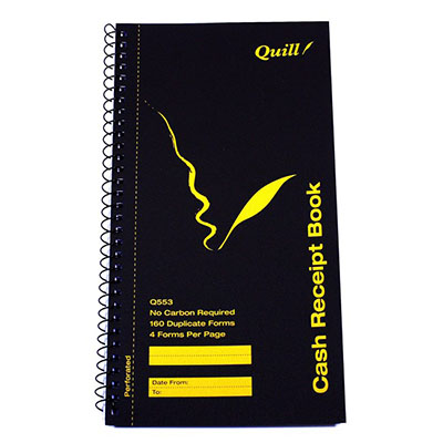 Image for QUILL Q553 CASH RECEIPT BOOK SPIRALBOUND 160 FORMS 272 X 149MM from Discount Office National