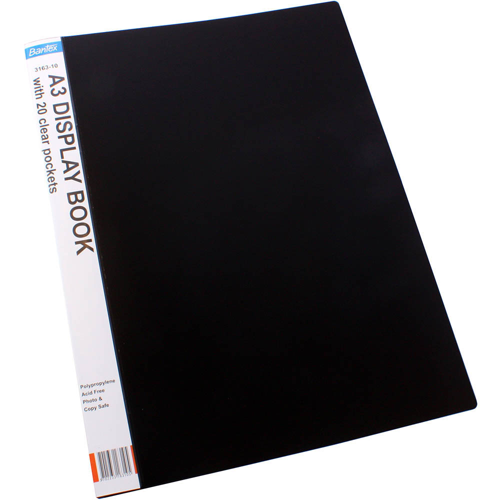 Image for BANTEX DISPLAY BOOK NON-REFILLABLE SPINE INSERT 20 POCKET A3 BLACK from Aztec Office National Melbourne