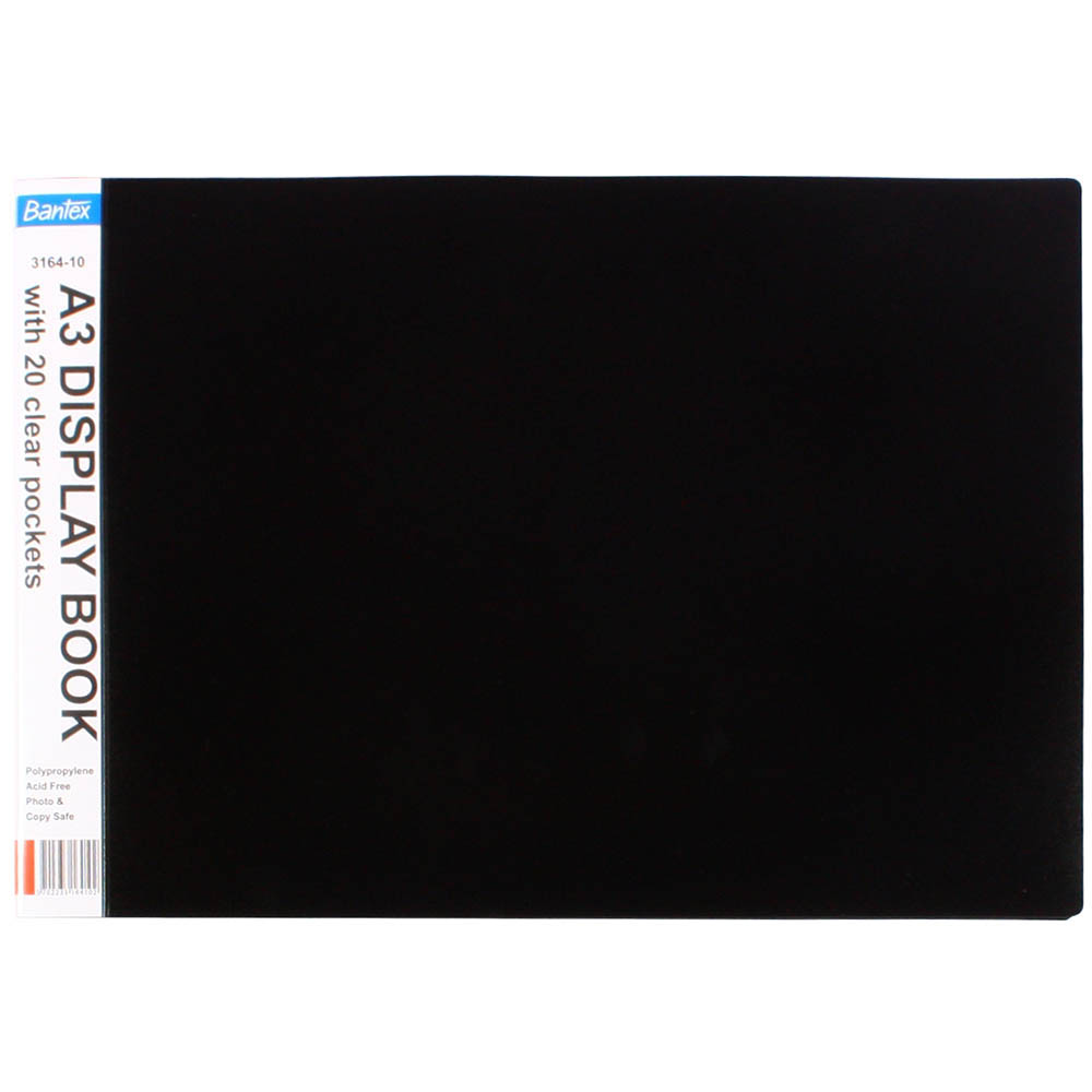 Image for BANTEX DISPLAY BOOK NON-REFILLABLE LANDSCAPE SPINE INSERT 20 POCKET A3 BLACK from Emerald Office Supplies Office National