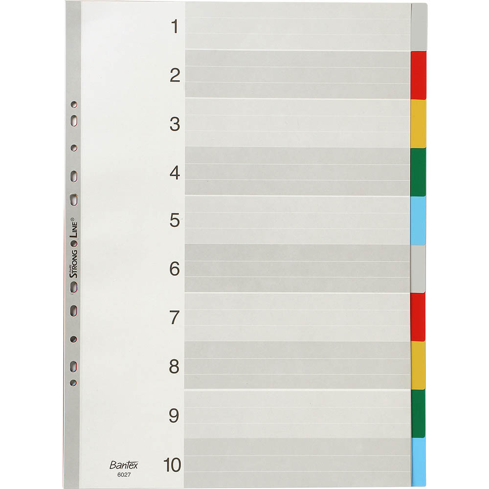 Image for BANTEX PP INDEX DIVIDER 1-10 TAB PORTRAIT A3 COLOURED from Express Office National