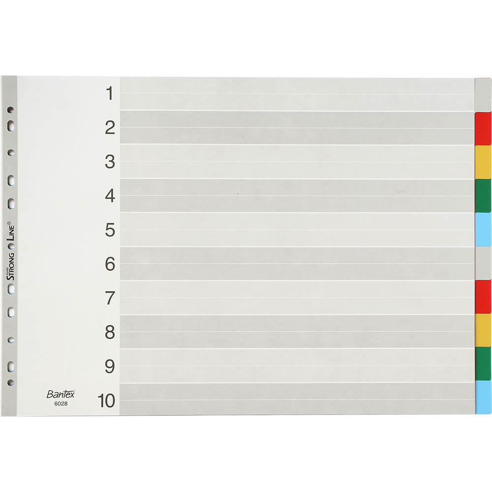 Image for BANTEX PP INDEX DIVIDER 1-10 TAB LANDSCAPE A3 COLOURED from Surry Office National