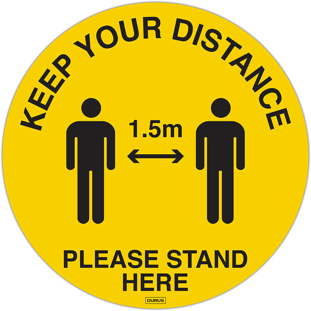Image for DURUS FLOOR SIGN ADHESIVE SOCIAL DISTANCE CIRCULAR 350MM YELLOW/BLACK from Express Office National