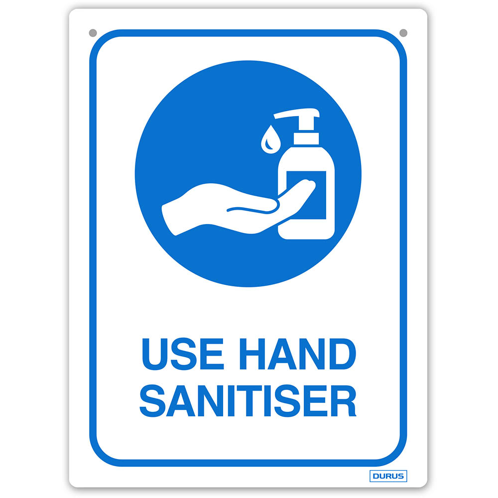 Image for DURUS WALL SIGN USE HAND SANITISER RECTANGLE 225 X 300MM BLUE/WHITE from Express Office National