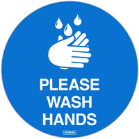durus adhesive floor sign wash hands circular 250mm blue