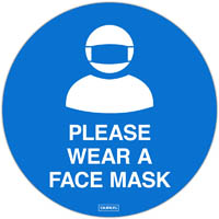 durus adhesive floor sign wear a face mask circular 250mm blue