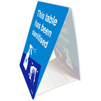 durus tent stand this table has been sanitised 100 x 150mm blue/white