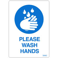 durus self adhesive decal please wash hands 105 x 148mm blue/white pack 2