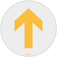 durus adhesive floor sign yellow arrow circular 250mm yellow/white