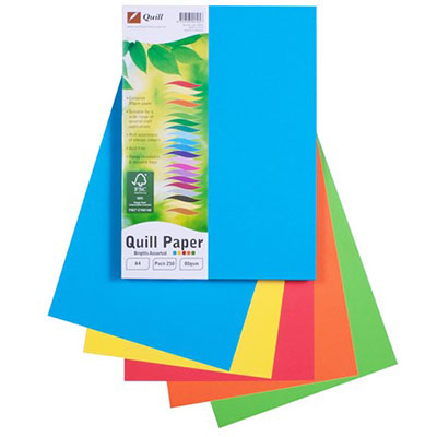 Image for QUILL COLOURED A4 COPY PAPER 80GSM BRIGHTS ASSORTED PACK 250 SHEETS from Surry Office National