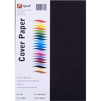 Image for QUILL COVER PAPER 125GSM A4 BLACK PACK 500 from Angletons Office National