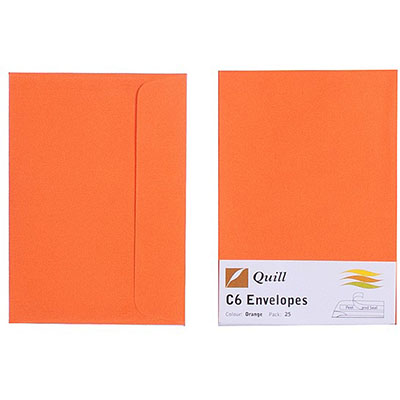 Image for QUILL C6 COLOURED ENVELOPES PLAINFACE STRIP SEAL 80GSM 114 X 162MM ORANGE PACK 25 from Complete Stationery Office National (Devonport & Burnie)