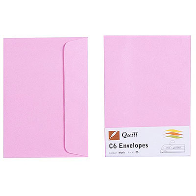Image for QUILL C6 COLOURED ENVELOPES PLAINFACE STRIP SEAL 80GSM 114 X 162MM MUSK PACK 25 from Hedland Emporium Office National