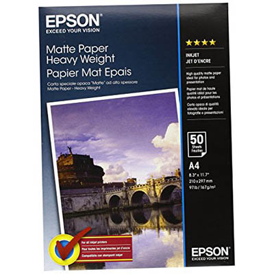 Image for EPSON C13S041256 HEAVYWEIGHT PHOTO PAPER MATTE 154GSM A4 WHITE PACK 50 from Paul John Office National