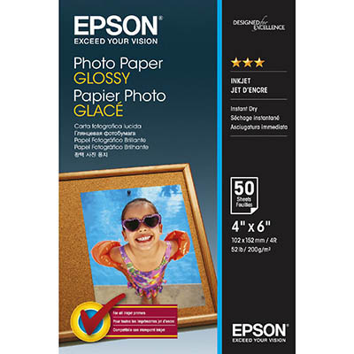 Image for EPSON C13S042547 GLOSSY PHOTO PAPER 200GSM 6 X 4 INCH WHITE PACK 50 from Office National