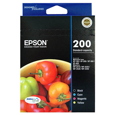 Image for EPSON 200 INK CARTRIDGE VALUE PACK BLACK/CYAN/MAGENTA/YELLOW from Angletons Office National