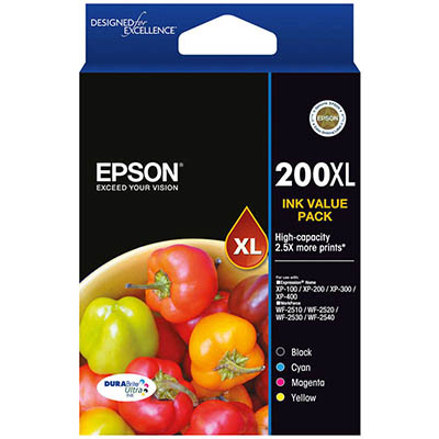 Image for EPSON 200XL INK CARTRIDGE HIGH YIELD VALUE PACK BLACK/CYAN/MAGENTA/YELLOW from Aztec Office National Melbourne