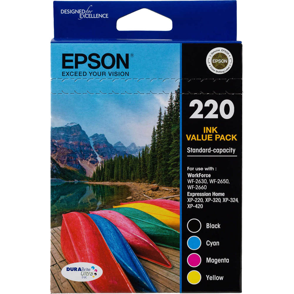 Image for EPSON 220 INK CARTRIDGE VALUE PACK CYAN/MAGENTA/YELLOW/BLACK from Emerald Office Supplies Office National