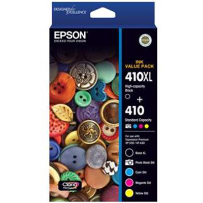 Image for EPSON 410 INK CARTRIDGE VALE PACK 410XL HIGH YIELD BLACK + 410 BLACK/MAGENTA/CYAN/YELLOW from Aztec Office National