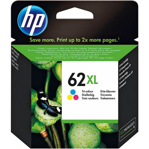 Image for HP C2P07AA 62XL INK CARTRIDGE HIGH YIELD TRI COLOUR PACK CYAN/MAGENTA/YELLOW from OFFICE NATIONAL CANNING VALE